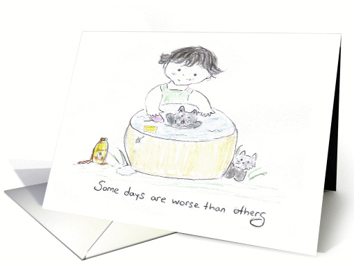 Girl Washing Cat-Encouragement card (665933)