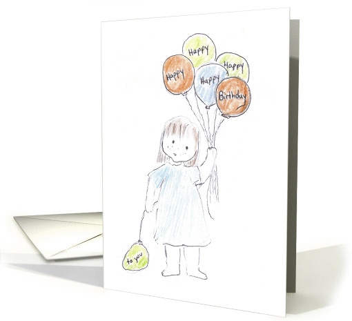 Girl holding Birthday Balloons card (665945)