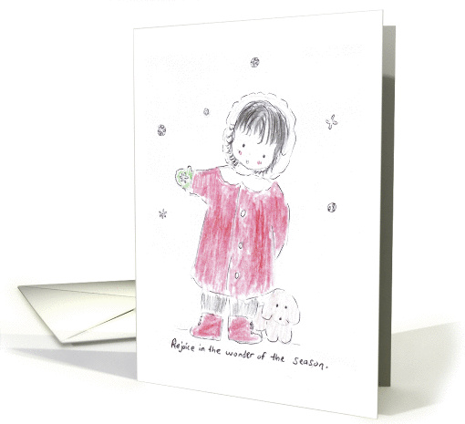 Christmas, Girl holding Snowflake with Puppy card (665947)