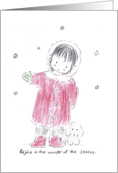 Christmas, Girl holding Snowflake with Puppy card