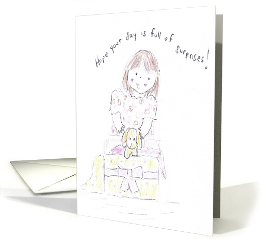 Girl Opening Birthday Present with Puppy Inside card (665953)