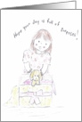 Girl Opening Birthday Present with Puppy Inside card