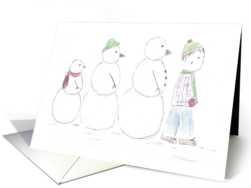 Boy with Snowman Family Following Him-holidays card (668662)