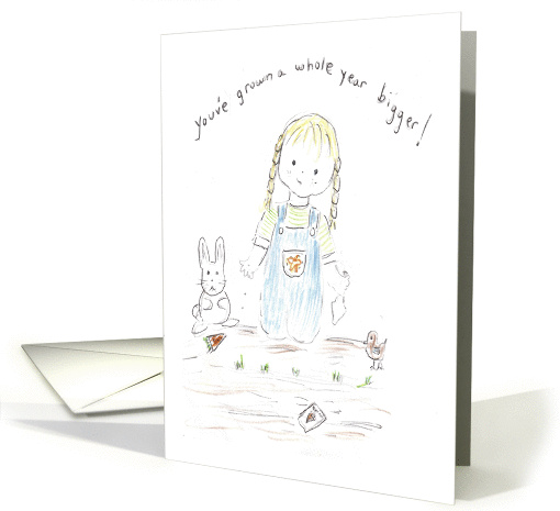 Girl in Garden Planting Carrots with Bunny-birthdday card (669293)