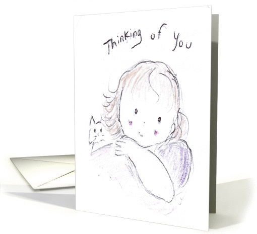 Girl with Cat Thinking of  You, Friend card (669744)