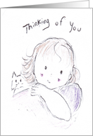 Girl with Cat Thinking of You, Friend card