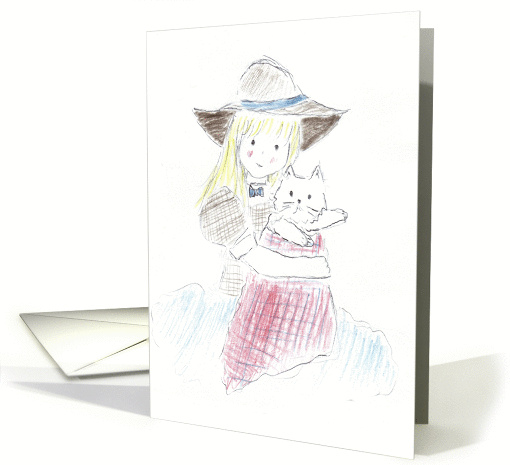 Girl Wearing Hat Holding Cat card (669748)