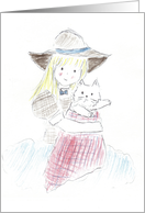 Girl Wearing Hat Holding Cat card