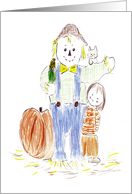 scarecrow with girl at Thanksgiving time card