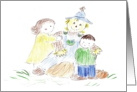 scarecrow with girl and boy at Thanksgiving time card