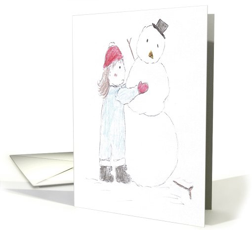 Girl Hugging melting Snowman--Missing You card (706372)