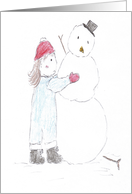Girl Hugging melting Snowman--Missing You card