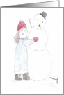 Girl Hugging melting Snowman--Missing You card