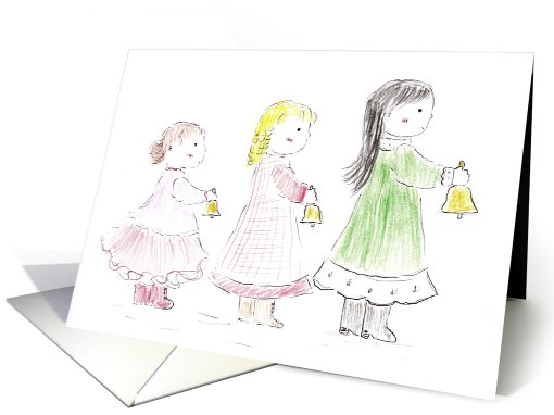 Girls Ringing Bells for Christmas Birthday card (706385)