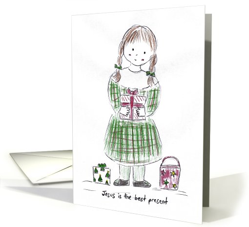 Christmas Girl Holding a Present card (719492)