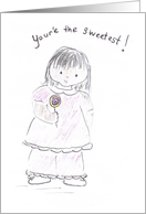 Girl Holding Lollipop-Valentine’s Day card