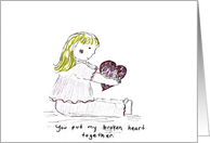 Girl Holding Glued Together Heart-Valentine’s Day card