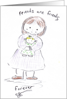 Girl Hugging Doll--Friendship card