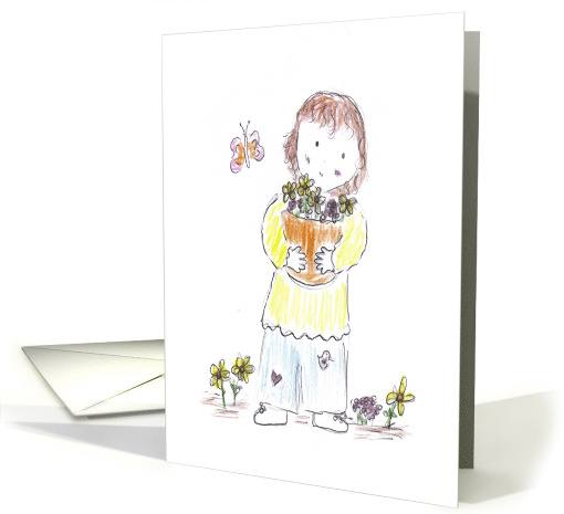 Girl Holding Flower Pot--Thanks card (752661)