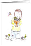 Girl Holding Flower Pot--Thanks card