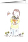 Girl Holding Flower Pot--Thanks card