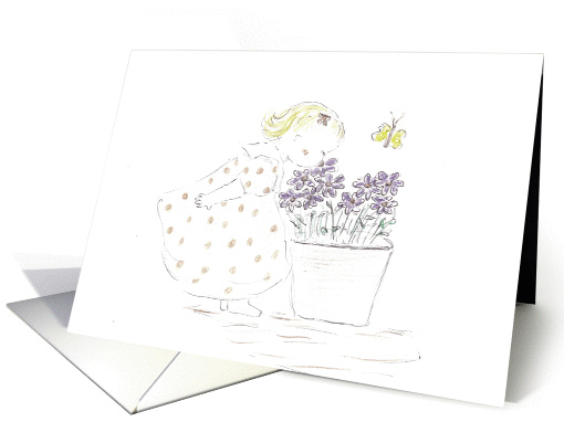 Girl smelling flowers, Thank you card (856893)