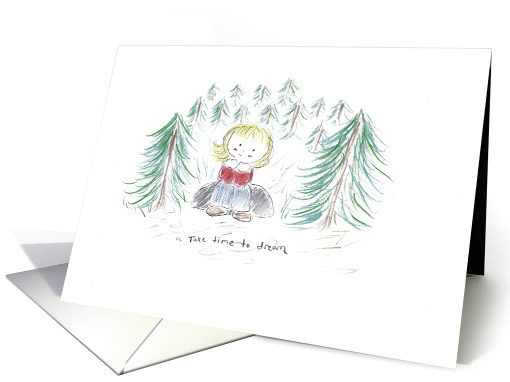 Girl Sitting on Rock surrounded by trees, dreaming card (858856)