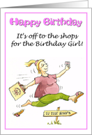 Off to the shops for the birthday girl! card