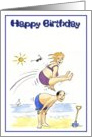 Happy birthday - fun on the beach. card