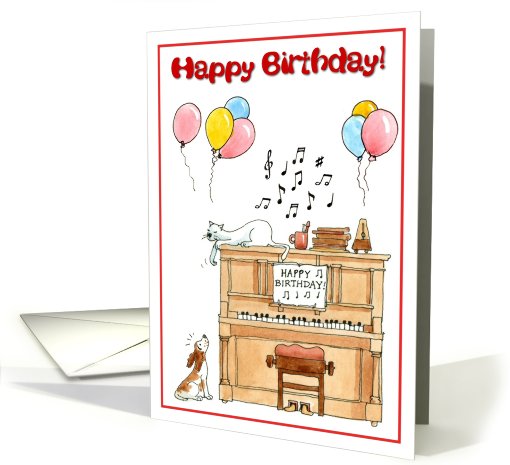 Happy Birthday - piano music and pets card (659664)