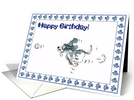 Happy Birthday - spaniel dog chasing card (659704)