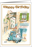 Happy Birthday - pick up truck outside Tobacco shop card