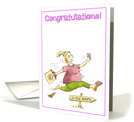 Congratulations - lady running to the shops card (661545)
