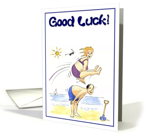 Good luck - happy couple on the beach card (661554)