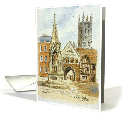 Watercolor painting Gloucester cathedral card (663670)