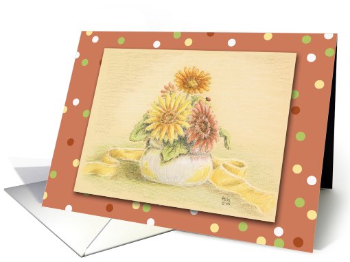 gerbera daisies & silver bowl card (786485)