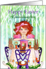 Happy Easter Granddaughter, Little Girl Brunching with Easter Rabbits card
