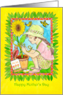 Mom, Happy Mother’s Day Girl with Sunflower And Butterflies card