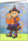 Happy Halloween Granddaughter Witch Cat and Pumpkin Kitty card
