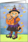 Happy Halloween Mom and Dad Witch Cat and Pumpkin Kitty card