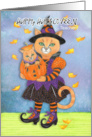 Happy Halloween Teacher Witch Cat and Pumpkin Kitty card