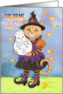 Halloween Color Me Pumpkin Kitty with Cat Witch card