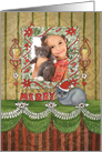 Merry Christmas Vintage Style with Cat Custom Photo Card