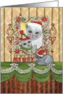 Vintage Merry Christmas Santa Cat with Kitten and Cat on Table card