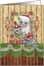 Vintage Merry Christmas Santa Cat with Kitten and Cat on Table card