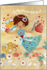 Happy Valentine’s Day Wonderful Aunt with Cupid Cats, Flowers, Hearts card