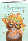 Happy Easter Granddaughter, Cat in Easter Bonnet with Flowers card