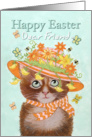 Happy Easter Dear Friend, Cat in Easter Bonnet with Flowers card