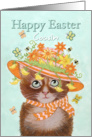 Happy Easter Cousin, Cat in Easter Bonnet with Flowers card