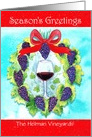 Season’s Greetings Wine Grapes Holiday Wreath Custom Name card